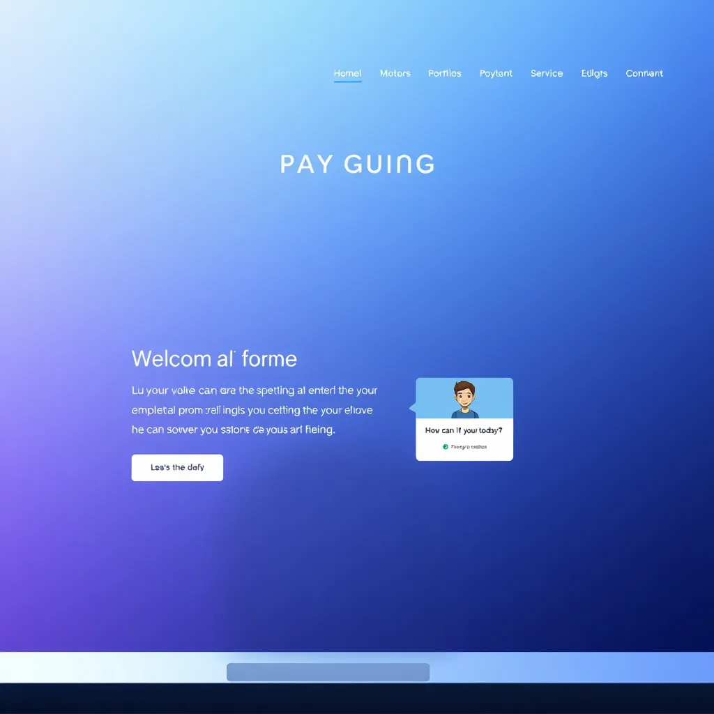 A modern, minimalist website with a sleek chatbox window in the lower right corner. The chatbox displays a friendly AI avatar with a welcoming message like "How can I help you today?" The background of the website features a calming gradient of blue and purple, and the text is clear and easy to read.